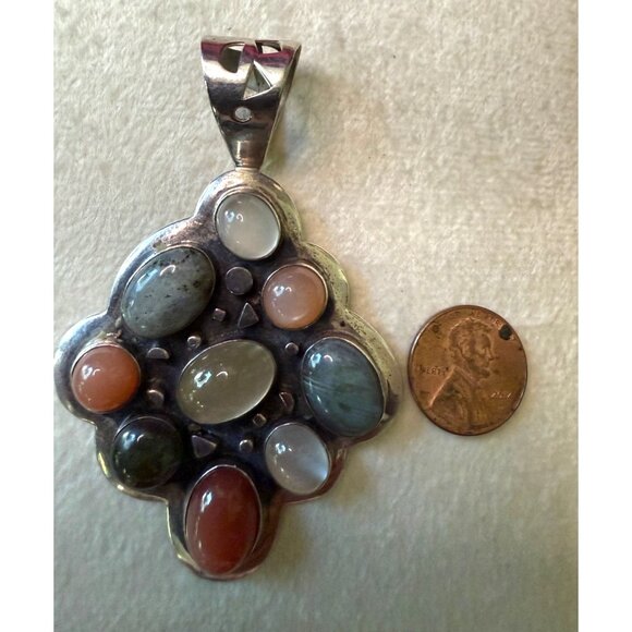 JAY KING 925 Sterling Silver Multistone Pendant 3x2 Inches Vintage - Picture 2 of 7